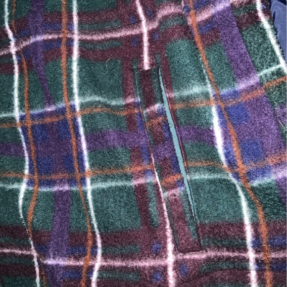 vintage 90s atmosphere fleece shell jacket pair M/L plaid green purple navy grid - Picture 10 of 10